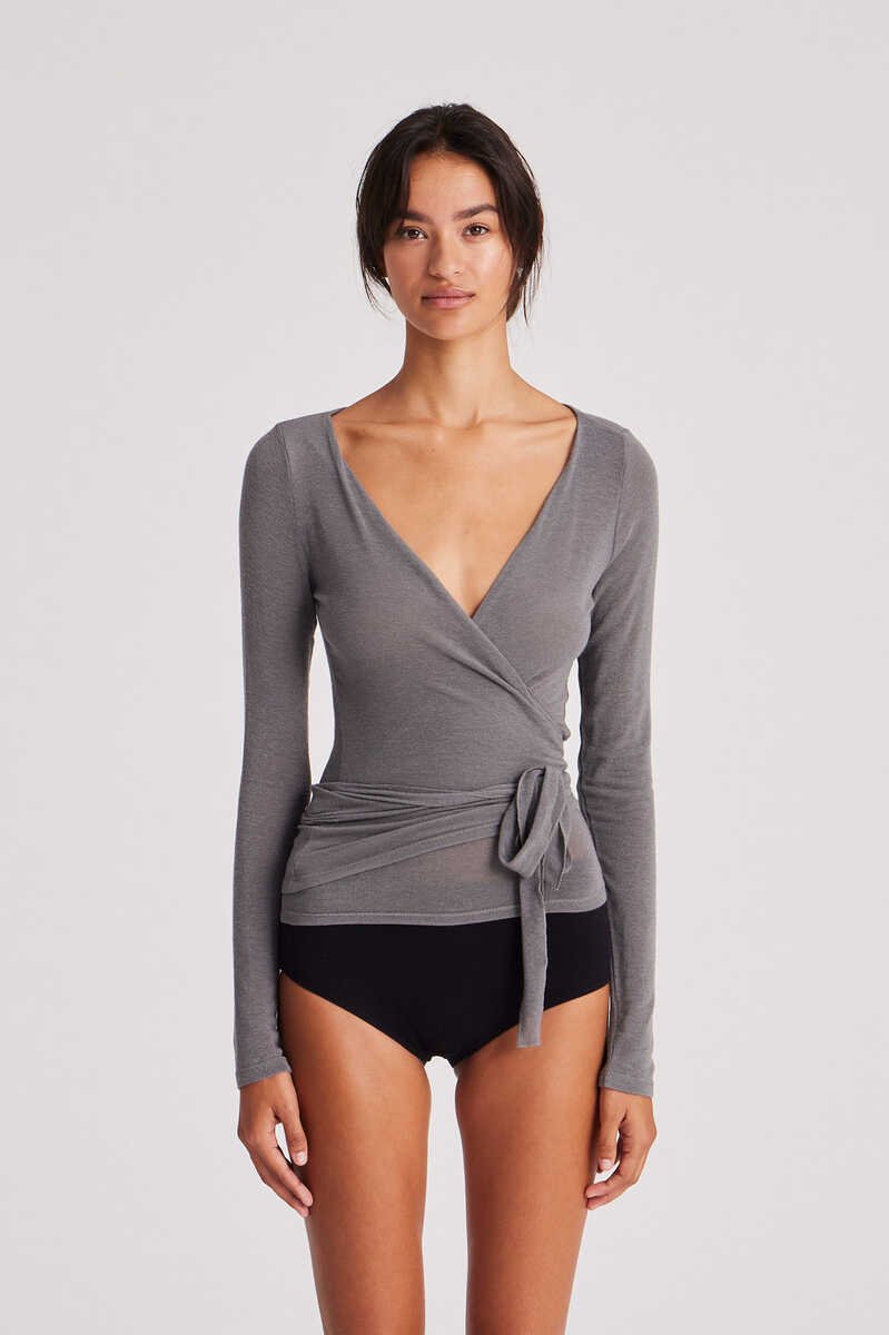 Anne Wool Wrap langærmet t-shirt - Dark Gull Grey